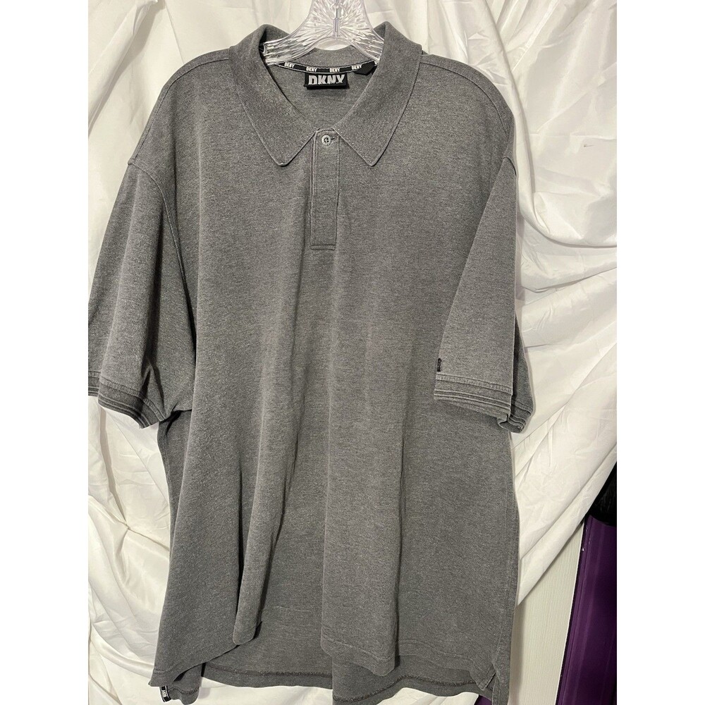 DKNY Polo Shirt Mens Size XXL Gray Short Sleeve Cotton Shirt